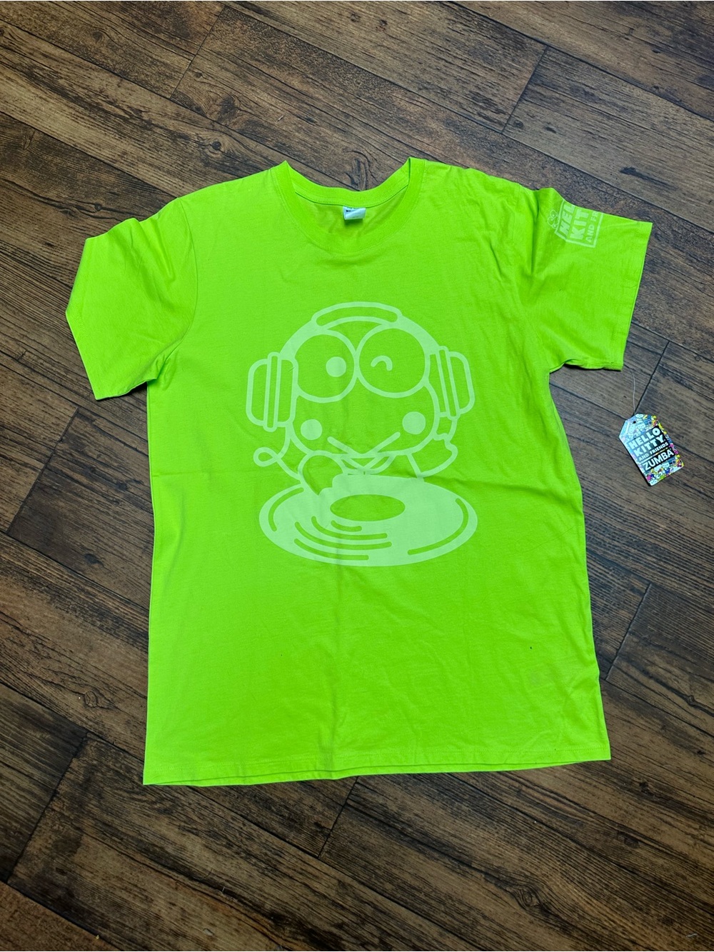 Zumba Fitness Hello Kitty Neon Lime Short Sleeve Tee with DJ Graphic M/L